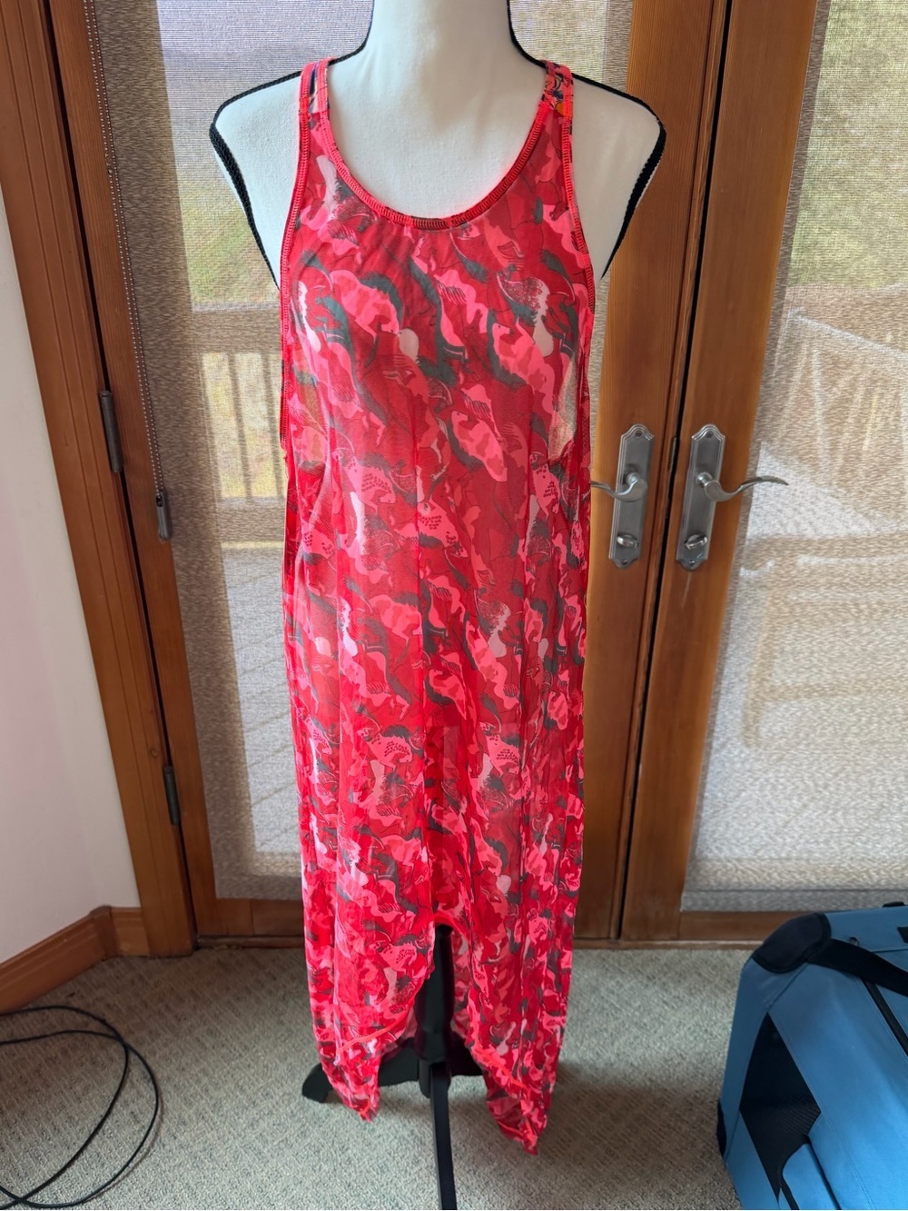 Maaji NWT horse print abstract mesh maxi midi high-low dress red tank size M